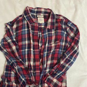 American Eagle White,Red,Blue Plad button up